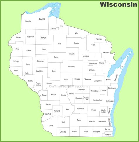 MAP Map of Counties in Wisconsin